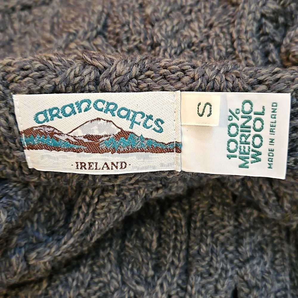 Aran Craft Cardigan | Large  Collar | Forest Green | Button Up | Pockets Size S - Picture 11 of 16